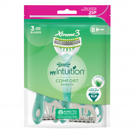 Pack de 2 - Wilkinson Sword myIntuition - Xtreme 3 Comfort Sensitive - Rasoirs Jetables Féminins - pack de 8 Pack de 2 - Wilkinson Sword myIntuition - Xtreme 3 Comfort Sensitive - Rasoirs Jetables Féminins - pack de 8