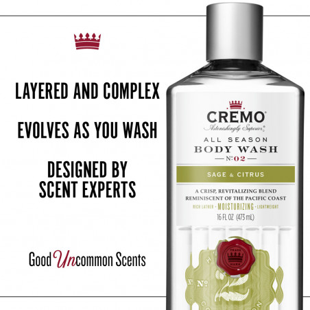 Pack de 3 - CREMO - Gel Douche | Sauge et Agrumes | Hydratant & Revitalisant | 473ml