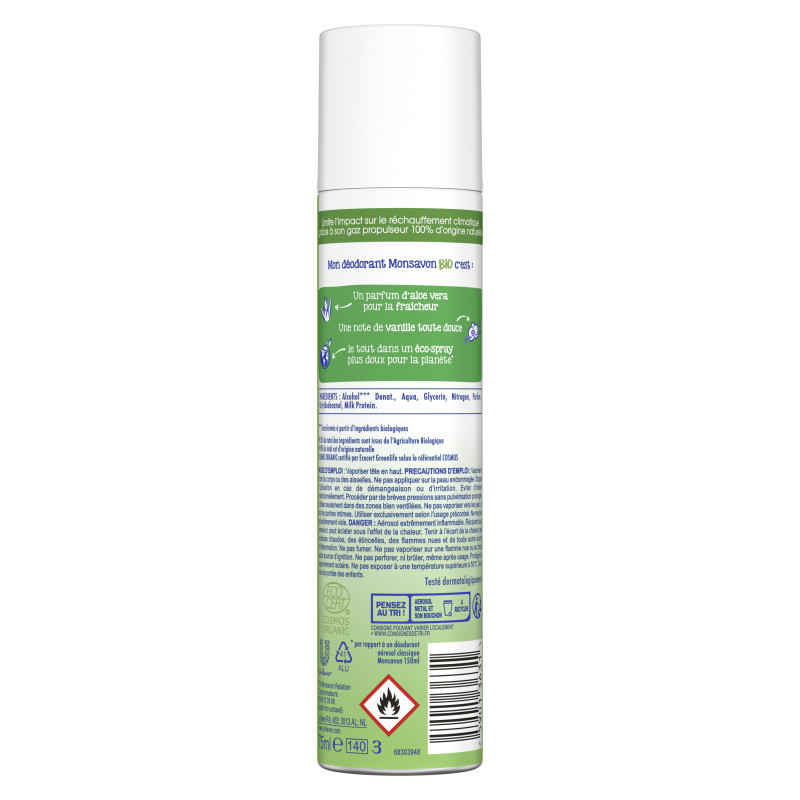 Pack de 6 - Monsavon Bio Déodorant Spray Aloe Vanille 75 ml