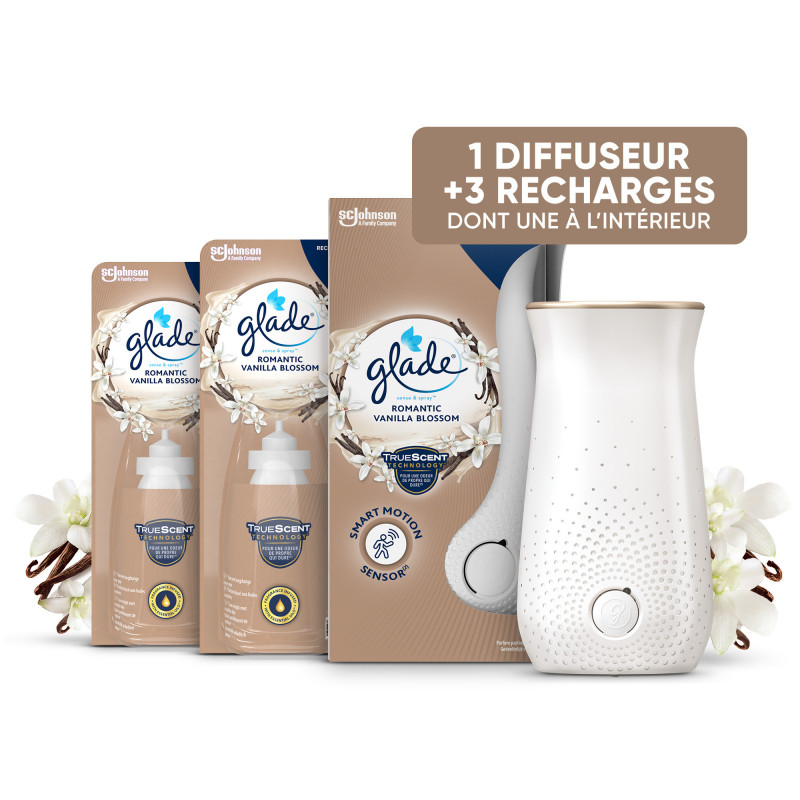 Glade Sense & Spray 1 Diffuseur + 3 Recharges Romantic Vanilla