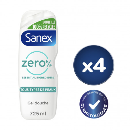 Pack de 2 - Lot de 2 Gels Douche sans savon Sanex Zéro 0% Essential Tous types de Peaux