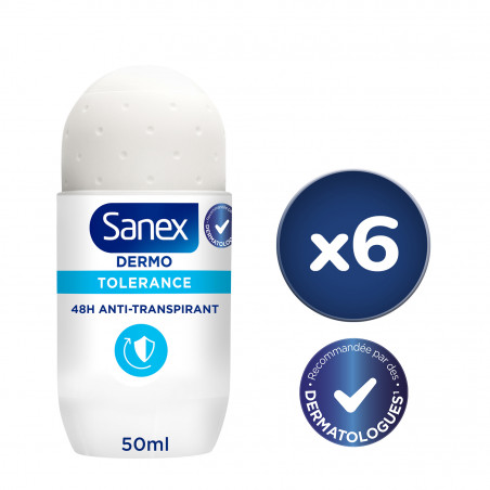 Pack de 6 - Déodorant Sanex tolerance Bille - 50ml Pack de 6 - Déodorant Sanex tolerance Bille - 50ml