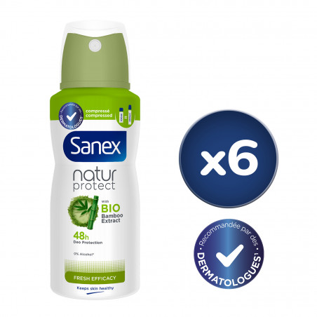 Pack de 6 - Déodorant Sanex Natur Protect bio fresh efficacy compressé - 100ml