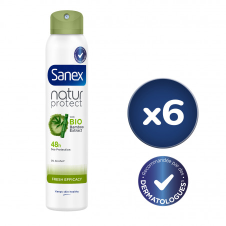 Pack de 6 - Déodorant Sanex Natur Protect Fresh efficacité 48h bio spray 200ml