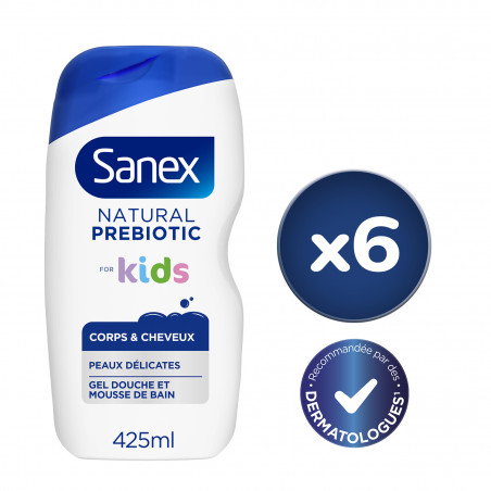 Pack de 6 - Gel douche Sanex Natural Prebiotic Enfants - 425 ml