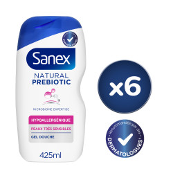 Pack de 6 - Gel douche Sanex Natural Prebiotic Hypoallergénique - 425 ml