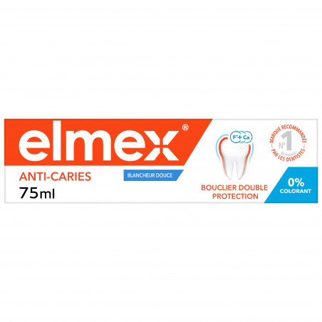 ELMEX Dentifrice Anti-Caries Blancheur Douce Bouclier Double Protection 0% Colorant Lot de 12 x 75ml