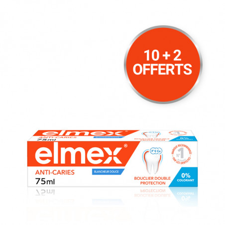 Pack de 12 - elmex - Dentifrice Anti-Caries Blancheur Douce Bouclier Double Protection 0% Colorant 75ml
