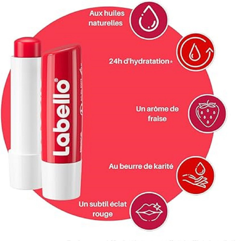 Stick soin des lèvres hydratant LABELLO Huiles naturelles Fraise 5,5ml