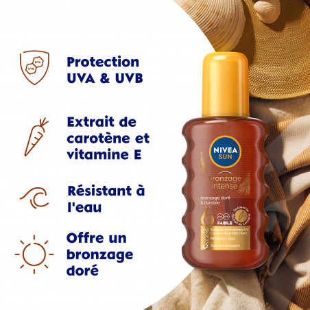 Protection solaire spray NIVEA FPS 6 Huile Carotène Bronzage intense 200ml