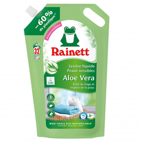 Rainett Lessive liquide peaux sensibles Ecolabel Aloe Vera recharge 32 lavages 1,6L