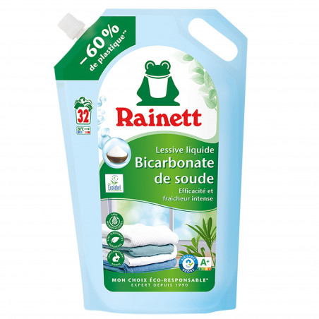 Rainett Lessive liquide Ecolabel Bicarbonate recharge 32 lavages 1,6L