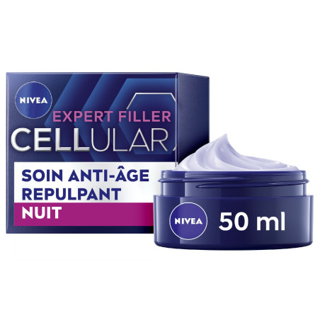 Pack de 2 - NIVEA - Soin de Nuit Anti-Âge Repulpant CELLULAR EXPERT FILLER  2X50ml