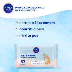 Pack de 10 - NIVEA - Lingettes Bébé Soft & Cream 10 paquets de 57 Pièces 2