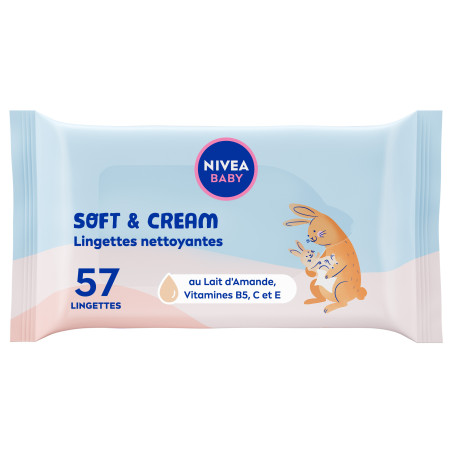 Pack de 10 - NIVEA - Lingettes Bébé Soft & Cream 10 paquets de 57 Pièces