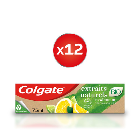 Pack de 12 - COLGATE Dentifrice Natural Extracts Bio Fraîcheur Citron et Agrumes 75ml Pack de 12 - COLGATE Dentifrice Natural Extracts Bio Fraîcheur Citron et Agrumes 75ml