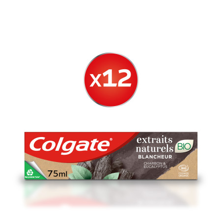 Pack de 12 - COLGATE Dentifrice Natural Extracts Bio Blancheur Charbon et Eucalyptus 75ml Pack de 12 - COLGATE Dentifrice Natural Extracts Bio Blancheur Charbon et Eucalyptus 75ml
