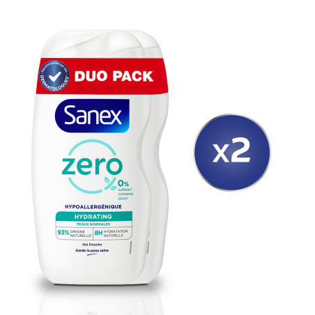 Pack de 2 - Lot de 2 Gels Douche sans savon Sanex Zéro 0% Essential Peaux normales Pack de 2 - Lot de 2 Gels Douche sans savon Sanex Zéro 0% Essential Peaux normales