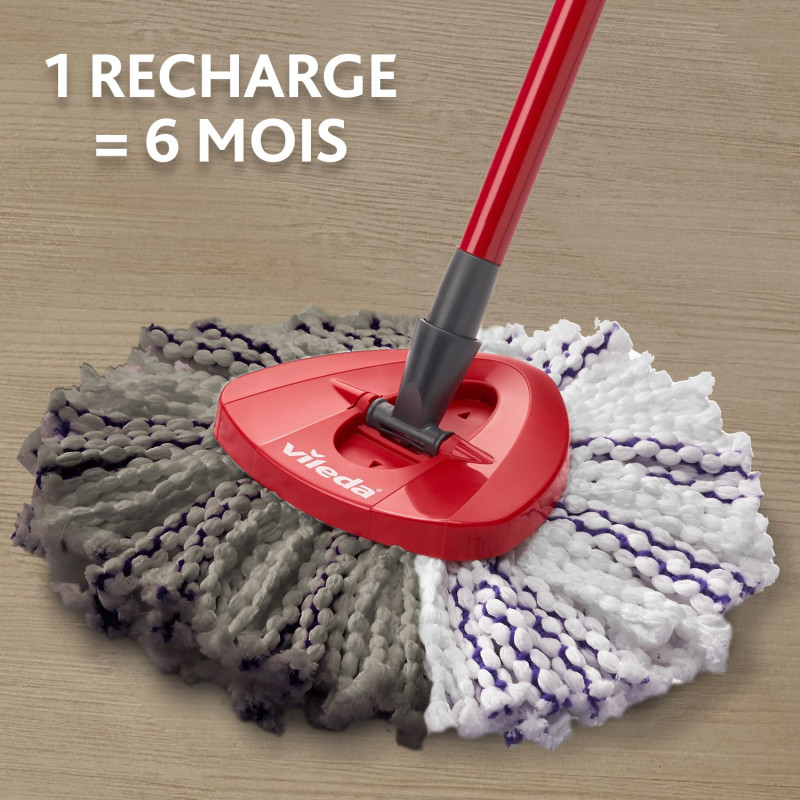 Vileda Recharge Turbo 3 en 1 avec pad central – Retire 99% des bactéries