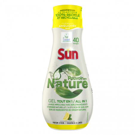 Pack de 6 Sun Tout En 1 Gel Lave-Vaisselle Pouvoir de la Nature Senteur Citron 40 Lavages