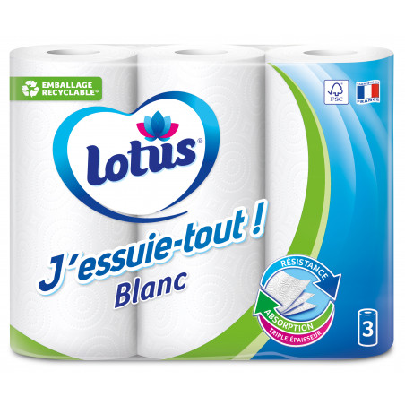 3 Rouleaux Essuie-tout Lotus J'essuie-tout 3 Rouleaux Essuie-tout Lotus J'essuie-tout