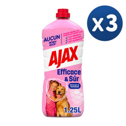 Pack de 3 - Nettoyant Ménager Sol & Multi Surfaces Ajax efficace & sur - 1,25L