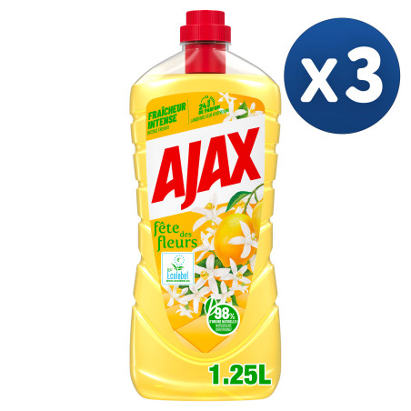 Pack de 3 - Ajax Flacon Nettoyant menager Fête des Fleurs Citron 1250ml Pack de 3 - Ajax Flacon Nettoyant menager Fête des Fleurs Citron 1250ml