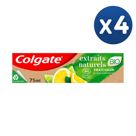 Pack de 4 - Dentifrice Colgate Extraits Naturels Bio Citron & Agrumes 75ml Pack de 4 - Dentifrice Colgate Extraits Naturels Bio Citron & Agrumes 75ml