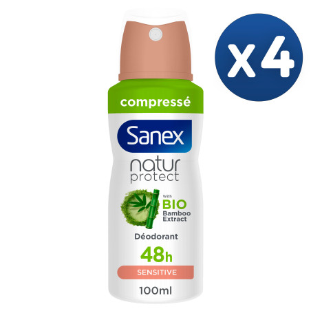 Pack de 4 -Déodorant Sanex Natur Protect bio pure & fresh compressé - 100ml