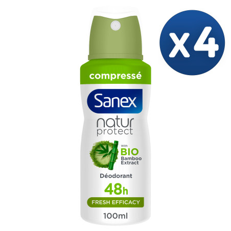 Pack de 4 - Sanex Spray Deodorant Bamboo Bio Fresh Efficacity 100ml Pack de 4 - Sanex Spray Deodorant Bamboo Bio Fresh Efficacity 100ml