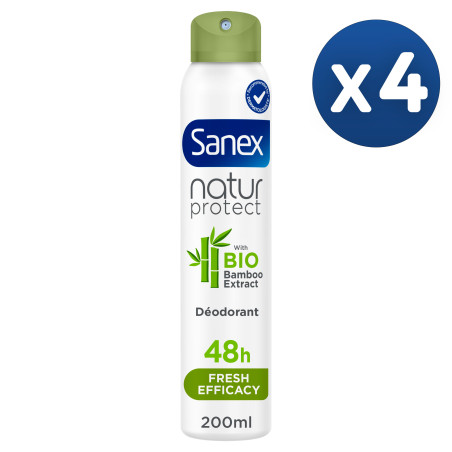 Pack de 4 - Sanex Spray Deodorant Bamboo Bio Fresh Efficacity 200ml Pack de 4 - Sanex Spray Deodorant Bamboo Bio Fresh Efficacity 200ml