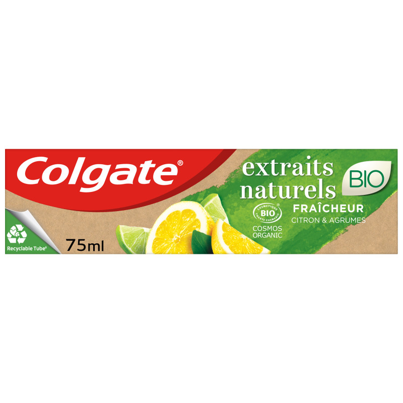 Pack de 4 - Dentifrice Colgate Extraits Naturels Bio Citron & Agrumes 75ml