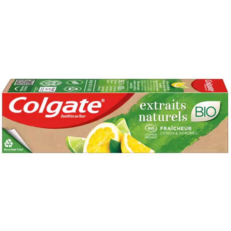 Pack de 4 - Dentifrice Colgate Extraits Naturels Bio Citron & Agrumes 75ml