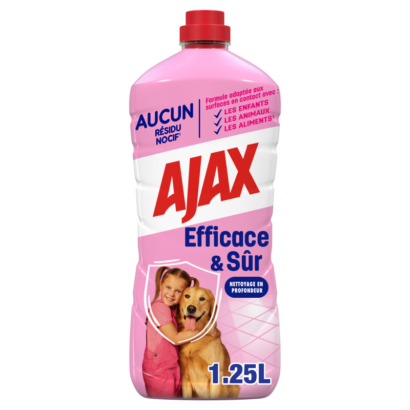 Pack de 3 - Nettoyant Ménager Sol & Multi Surfaces Ajax efficace & sur - 1,25L