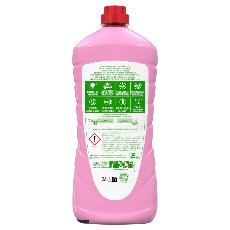 Pack de 3 - Nettoyant Ménager Sol & Multi Surfaces Ajax efficace & sur - 1,25L
