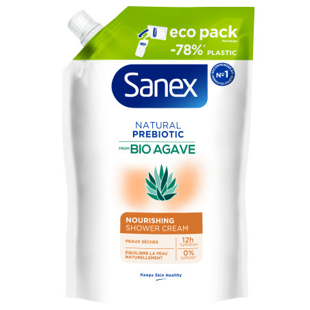 Pack de 3 - Eco recharge Crème de Douche Sanex Bio Agave nourrissant 450ml Pack de 3 - Eco recharge Crème de Douche Sanex Bio Agave nourrissant 450ml