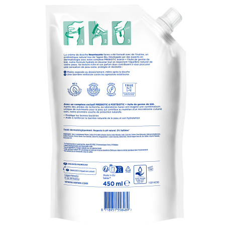 Pack de 3 - Eco recharge Crème de Douche Sanex Bio Agave nourrissant 450ml Pack de 3 - Eco recharge Crème de Douche Sanex Bio Agave nourrissant 450ml