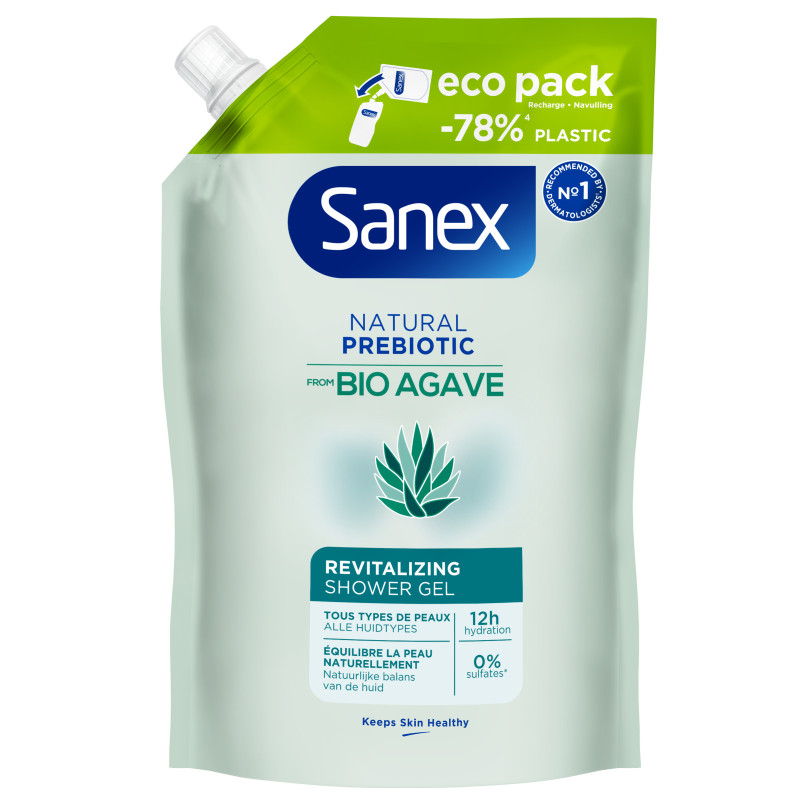 Pack de 3 - Eco recharge Gel douche Sanex Bio Agave revitalisant 450ml