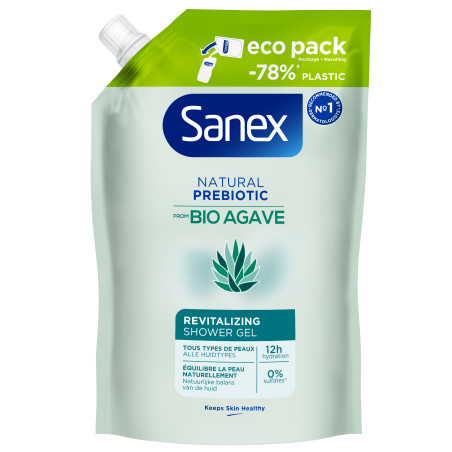 Pack de 3 - Eco recharge Gel douche Sanex Bio Agave revitalisant 450ml Pack de 3 - Eco recharge Gel douche Sanex Bio Agave revitalisant 450ml