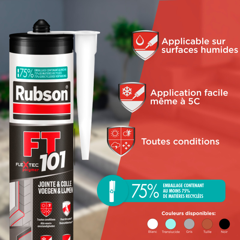 Pack de 3 - RUBSON Mastic FT 101 Joint Fissure Colle Noir Cart 280ml