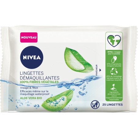 Pack de  2 - Nivea - Lingettes Démaquillantes Aloe Vera Bio 25 Pièces