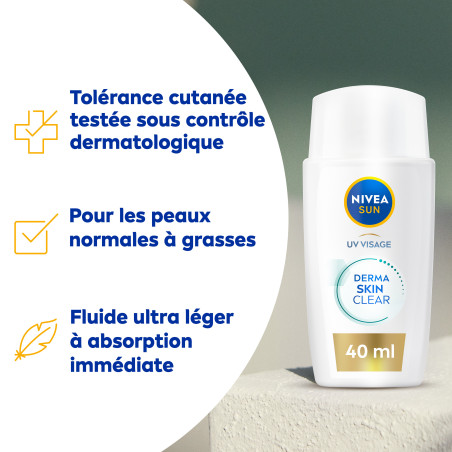 Pack de  2 - Nivea Sun - Fluide UV Visage Derma Skin Clear Anti-Imperfections FPS 50+ 40ml