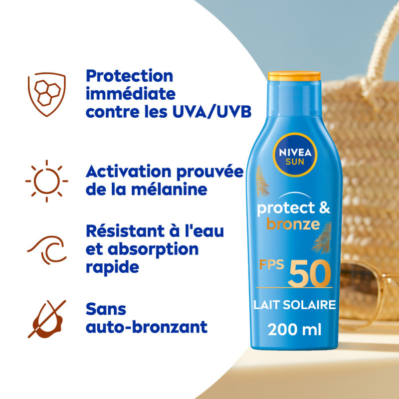 Pack de  2 - Nivea Sun - Lait Protect & Bronze FPS 50 200ml