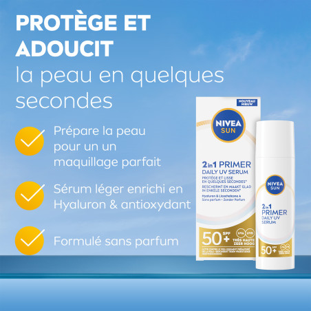 Pack de  2 - Nivea Sun - Primer UV Visage Daily 2-en-1 FPS 50+ 30ml (**)