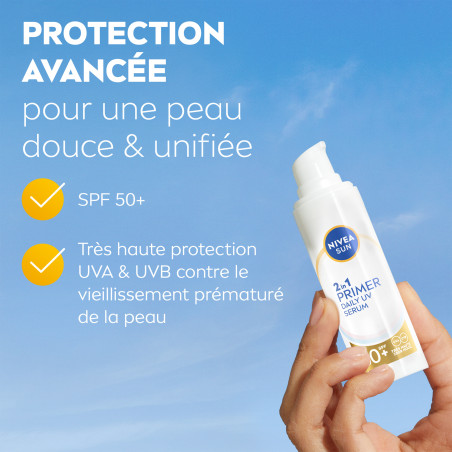 Pack de  2 - Nivea Sun - Primer UV Visage Daily 2-en-1 FPS 50+ 30ml (**)