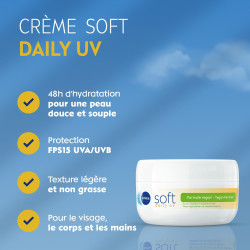 Pack de 2 - NIVEA - Crème Hydratante Fraicheur Visage Corps Mains Soft Daily UV FPS 15 Le pot de 200 ML 2