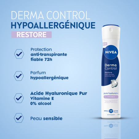 Pack de 2 - NIVEA - Déodorant Spray Anti-transpirant 72H Derma Control Restore Le spray de 200 ml Pack de 2 - NIVEA - Déodorant Spray Anti-transpirant 72H Derma Control Restore Le spray de 200 ml