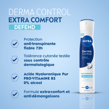 Pack de 2 - NIVEA - Déodorant Spray Anti-transpirant 72H Derma Control Defend Le spray de 200ml Pack de 2 - NIVEA - Déodorant Spray Anti-transpirant 72H Derma Control Defend Le spray de 200ml