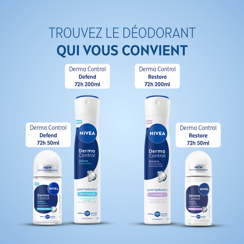 Pack de 2 - NIVEA - Déodorant Spray Anti-transpirant 72H Derma Control Defend Le spray de 200ml
