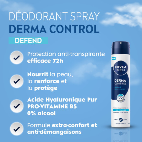 Pack de 2 - NIVEA MEN - Déodorant Spray Homme Anti-transpirant 72H Defend Derma Control Le spray de 200ml Pack de 2 - NIVEA MEN - Déodorant Spray Homme Anti-transpirant 72H Defend Derma Control Le spray de 200ml